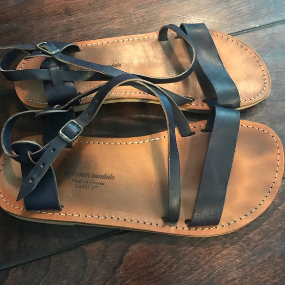 Mykonos Shoes - Mykonos Blue Leather Sandals Mykonos Shoes - Mykonos Blue Leather Sandals